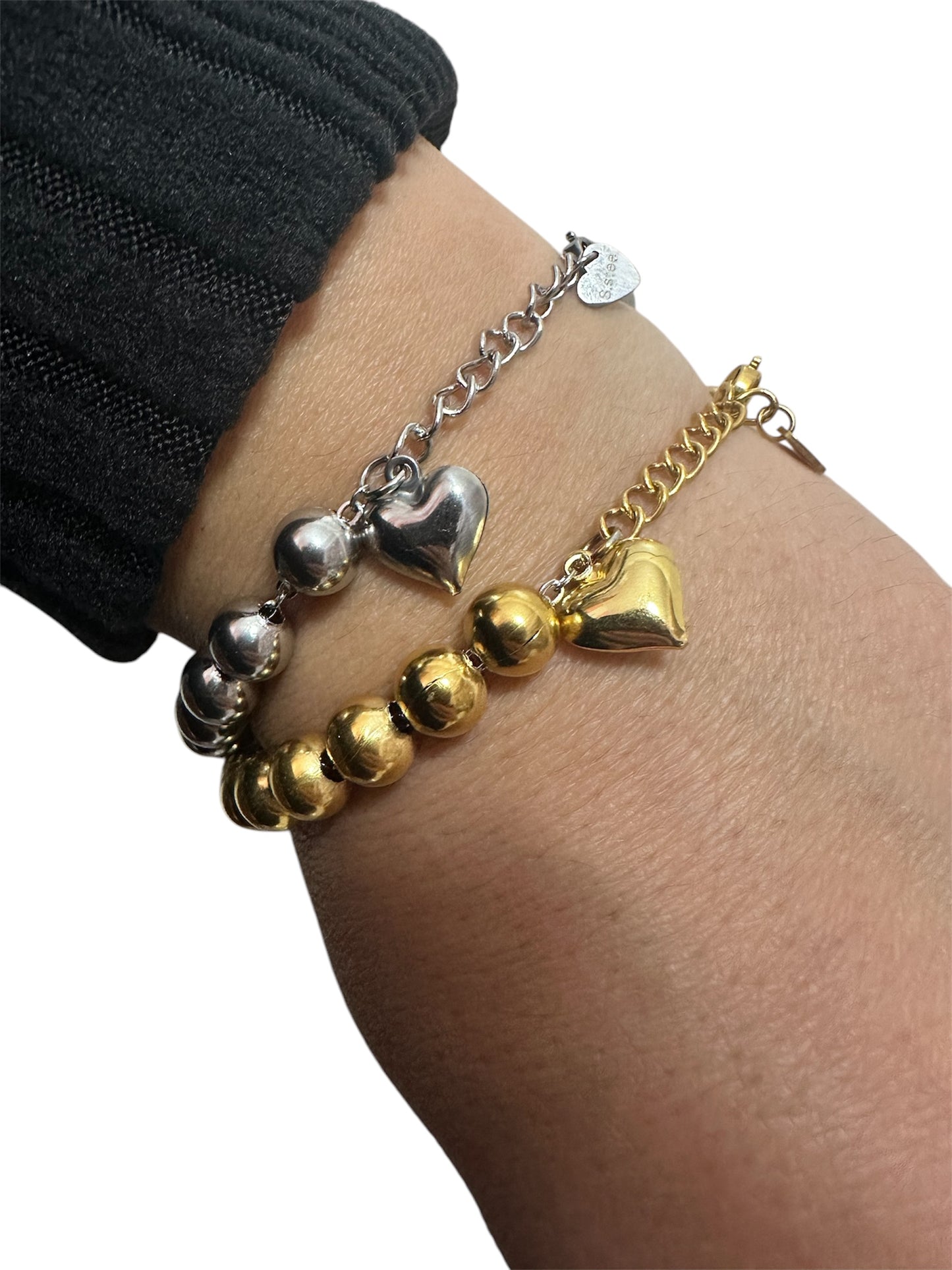Bracciale sfera 8 mm cuore sonaglio.