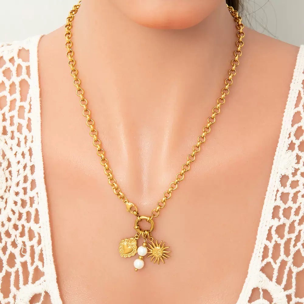 Sun Pearl and Love Necklace