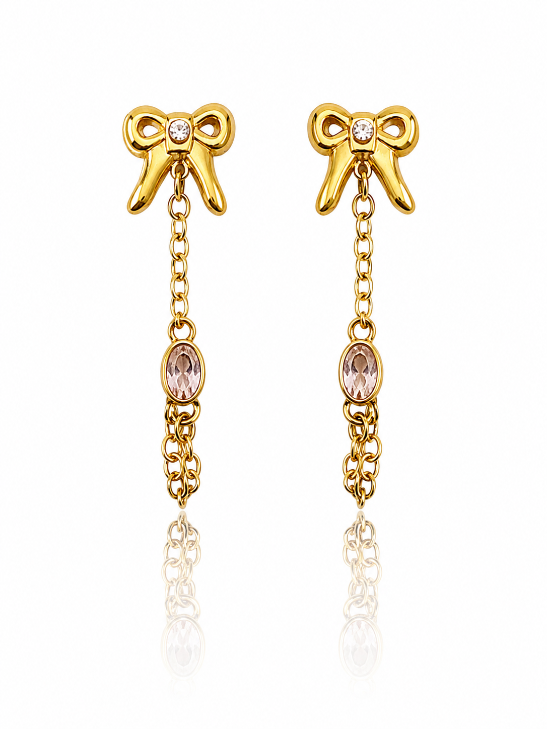 Orecchini Fiocco con Zircone Rosa